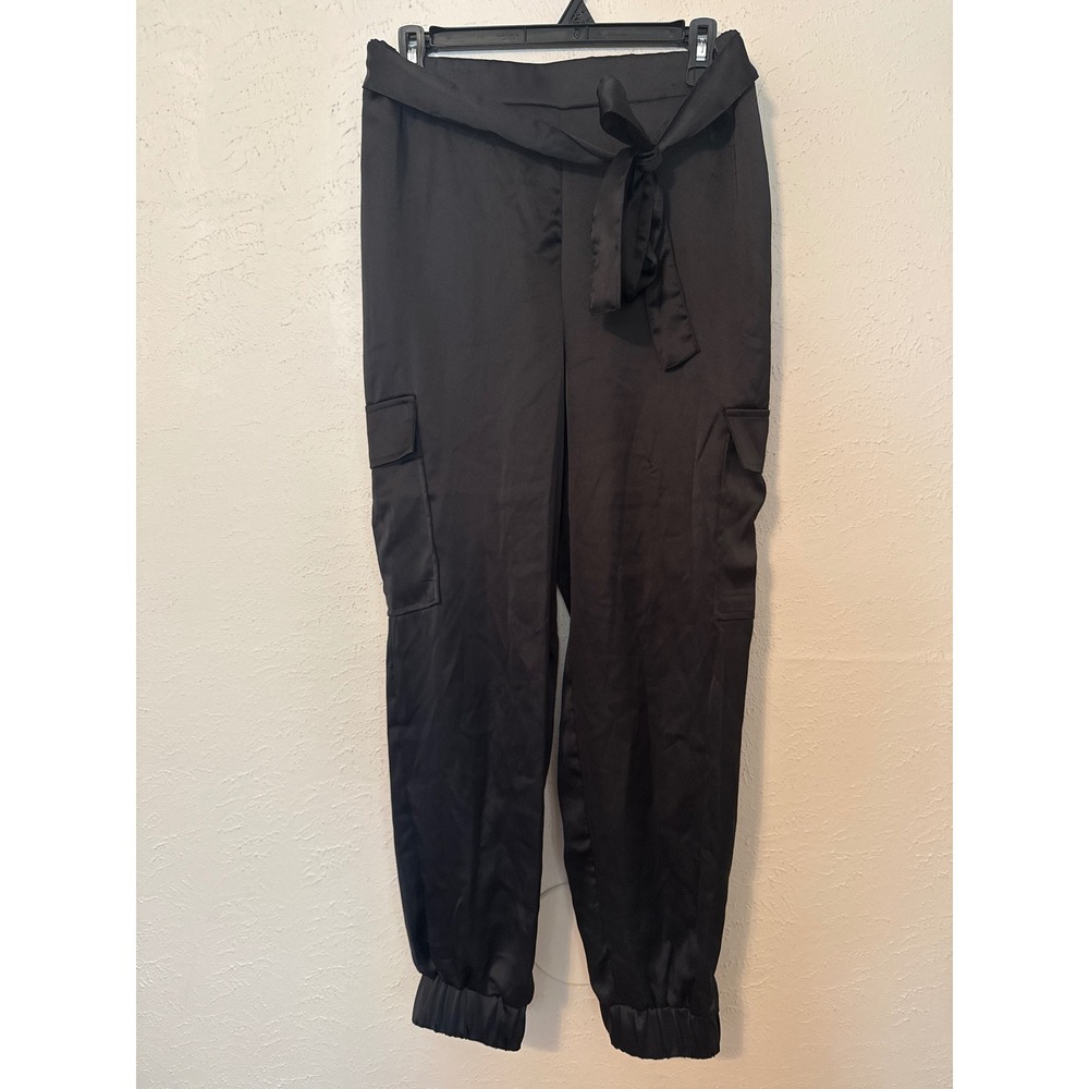 Sincerely Jules Womens Black Satin Cargo Jogger Pants Size Large NWT